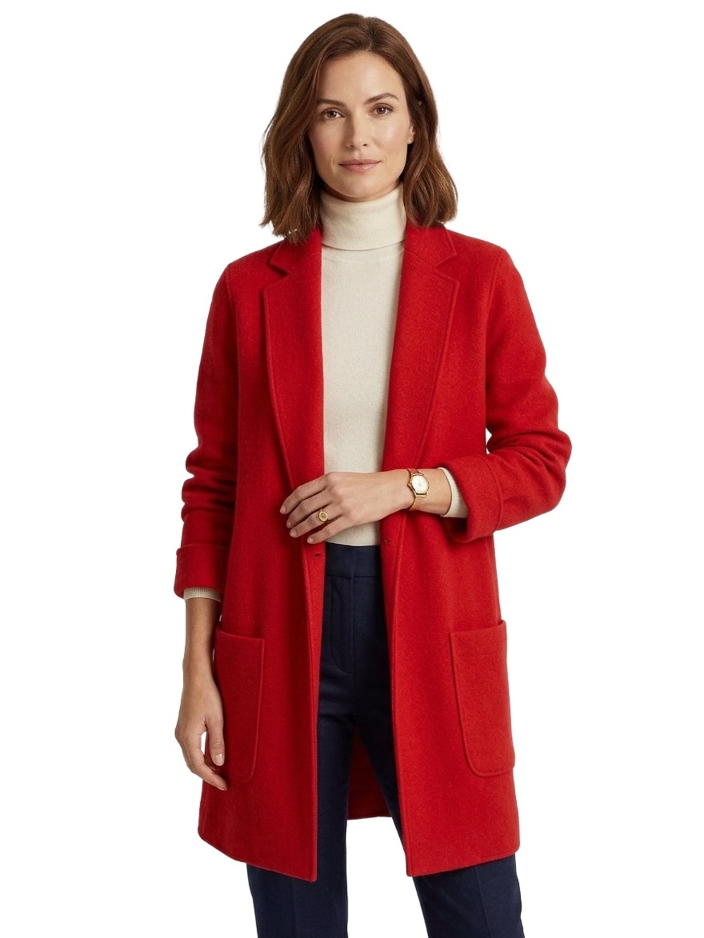 Lauren Ralph Lauren Red Italian Wool Blend Open Front Coatigan Jacket Size M